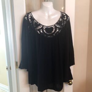 Embroidered Cutwork Black Tunic Top
